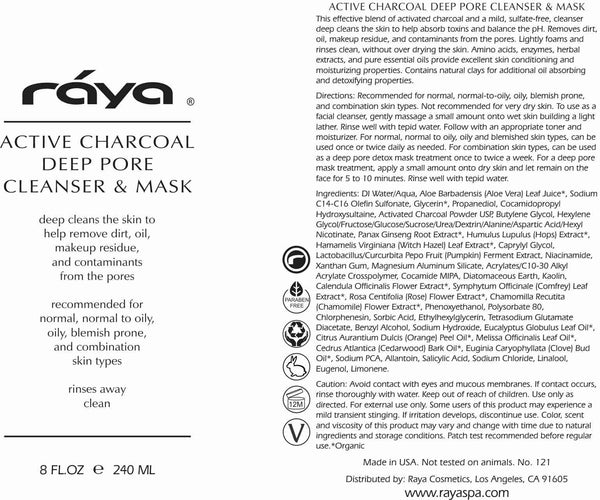 ACTIVE CHARCOAL DEEP PORE CLEANSER & MASK (121) RAYA SPA